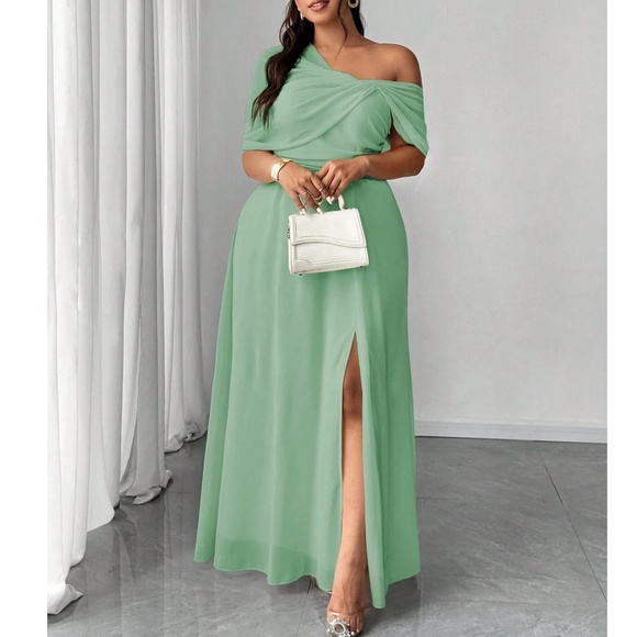 Plus One Shoulder Split thigh Party Evening Gown Dress - Picture 2 of 16